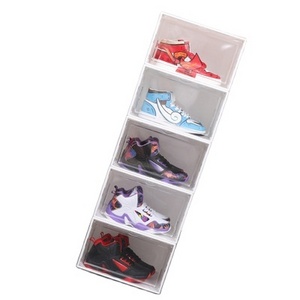 Sneaker Boxes Bin Stackable Organizer shoe box plastic frame drawer storage Drop front plastic shoe drawer