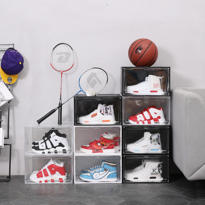 Sneaker Boxes Bin Stackable Organizer shoe box plastic frame drawer storage Drop front plastic shoe drawer