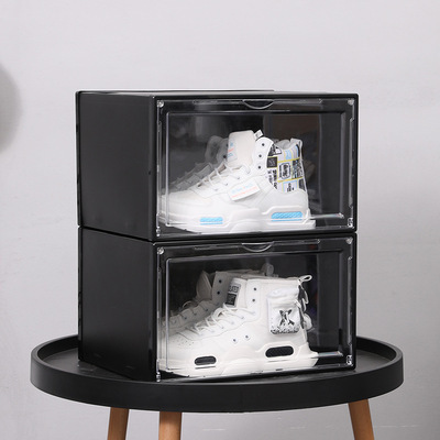 Sneaker Boxes Bin Stackable Organizer shoe box plastic frame drawer storage Drop front plastic shoe drawer