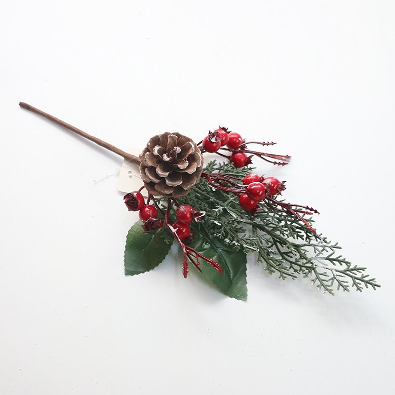 2023 Christmas Products Spray Artificial Red Berry Fruit And Pine Cones With Green Leaf  for Wedding Christmas Tree  Decorations