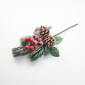 2023 Christmas Products Spray Artificial Red Berry Fruit And Pine Cones With Green Leaf  for Wedding Christmas Tree  Decorations