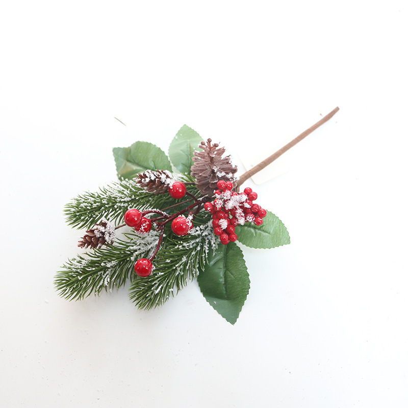 2023 Christmas Products Spray Artificial Red Berry Fruit And Pine Cones With Green Leaf  for Wedding Christmas Tree  Decorations