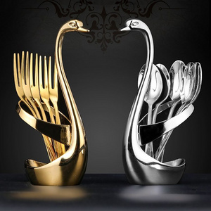 Stainless Steel Fruit Fork Coffee Spoon Cutlery Set Sale Swan Base Party Stainless Steel Cutlery Set Spoon Swan Base