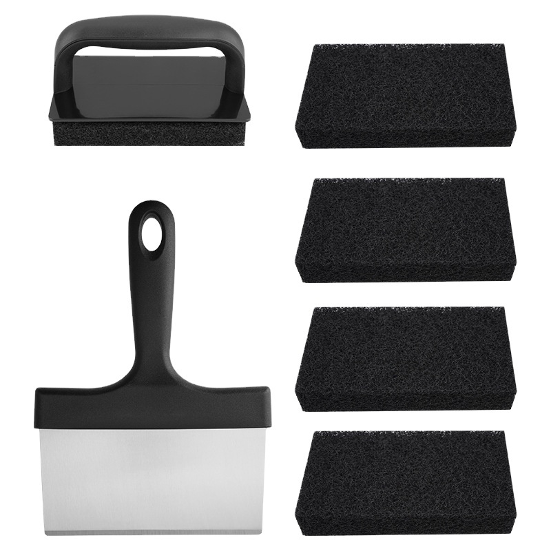 5 Pcs Reusable Griddle Cleaning Pads Grill Accessories BBQ Cleaning Tool Stainless Steel Griddle Scraper With Scouring Pad Set