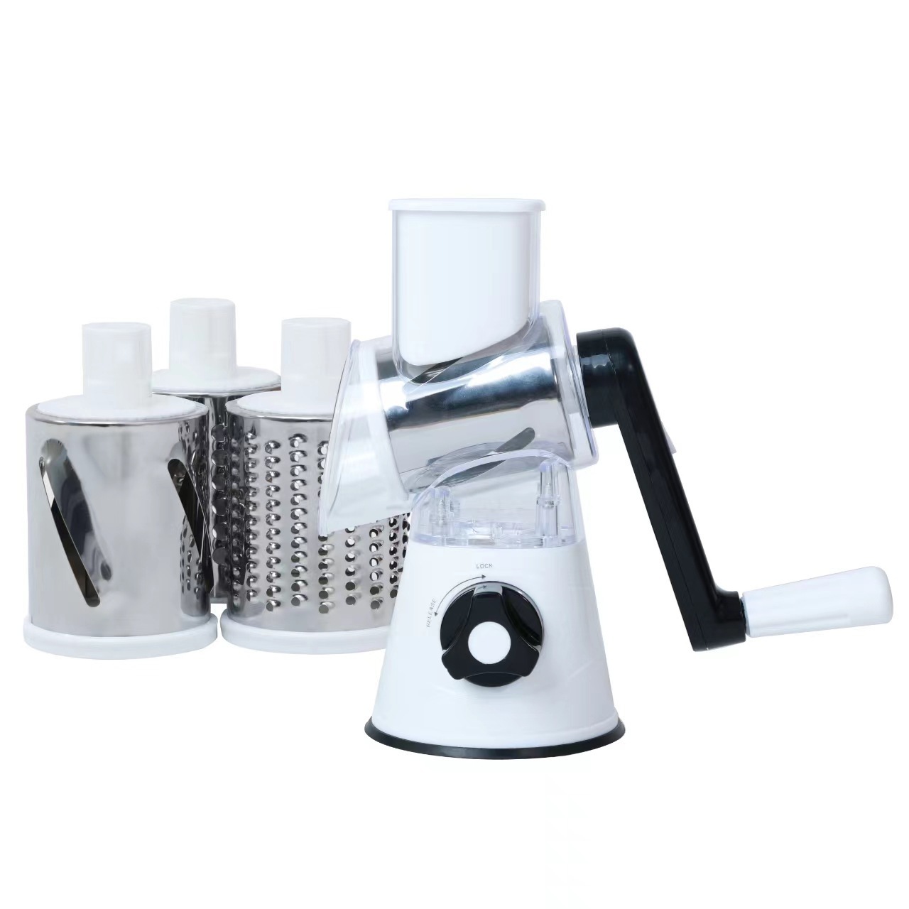 3 In 1 Kitchen Manual Drum Rotary Cheese Grater Round Mandoline Vegetable Cutter/Slicer/Chopper Safe Food Grinder