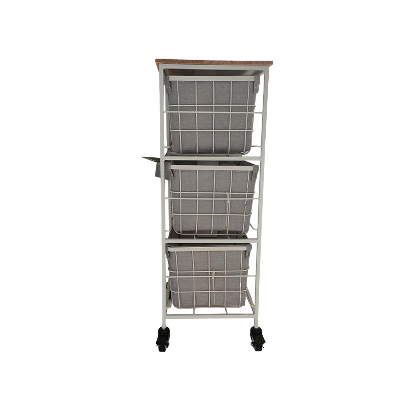 Creative Design  Simple Iron High-Capacity 3-Tier Stand White Metal Wire Basket Shelf With Drawer