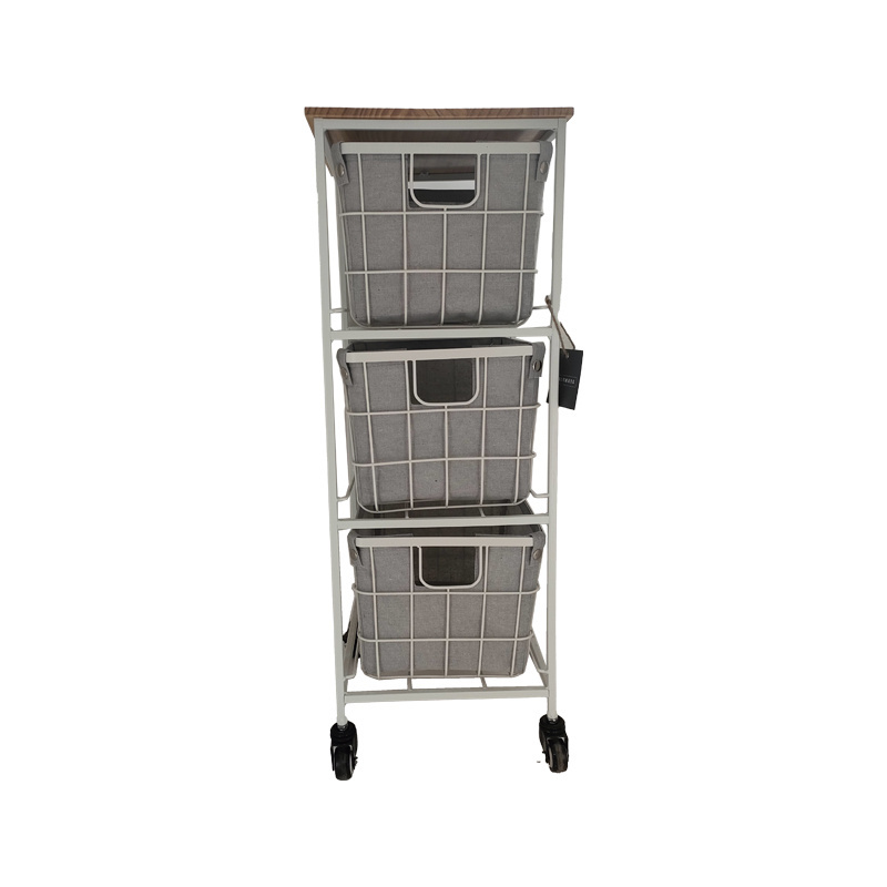 Creative Design  Simple Iron High-Capacity 3-Tier Stand White Metal Wire Basket Shelf With Drawer