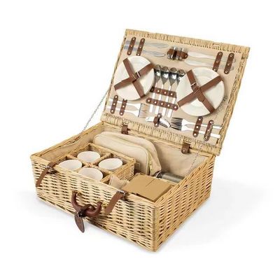 Wholesale rectangular wicker storage basket, hand woven picnic basket set including everything