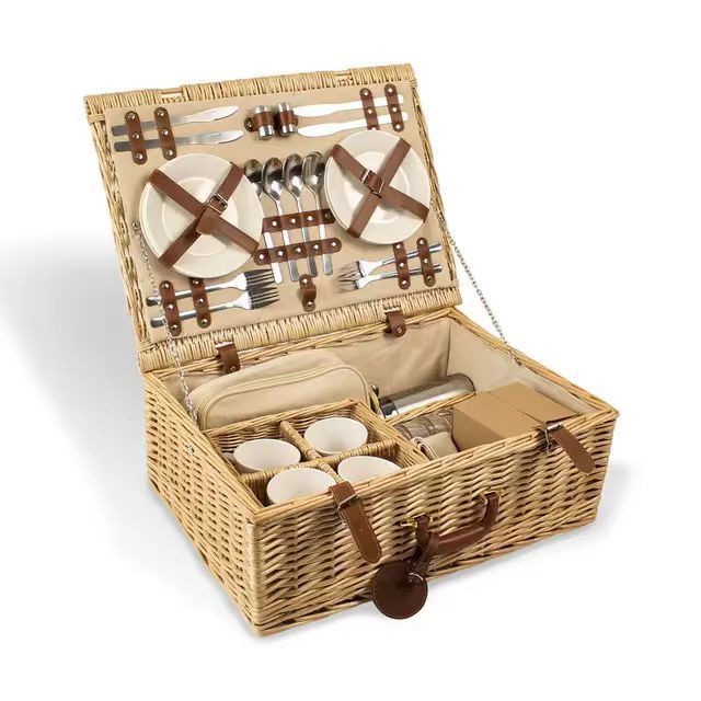 Wholesale rectangular wicker storage basket, hand woven picnic basket set including everything