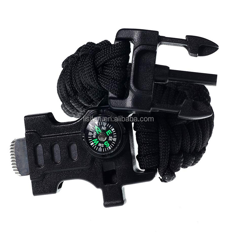 5-in-1 Survival Tactical Bracelet Fire Starter, Compass, Emergency Whistle & Small Knife for Hiking Traveling Camping Gear Kit