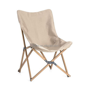 Low MOQ Aluminum Alloy Beach Chair Outdoor Furniture Camping Wood Grain Aluminum Folding Moon Chair For Camping & Hiking