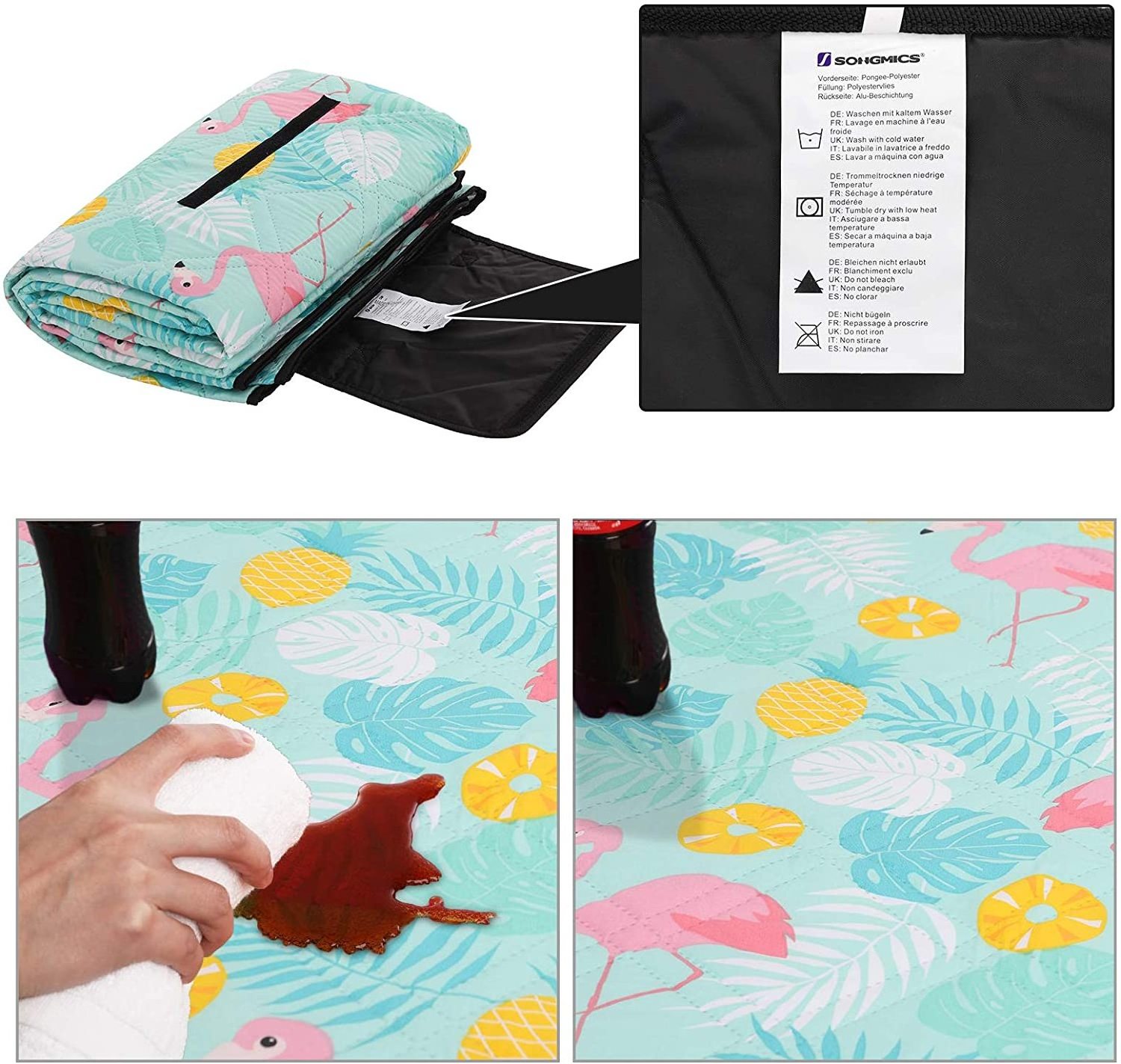 Folading Waterproof Moisture Proof Picnic Mat Custom animals flamingos Printed Picnic Blanket For Outdoor Camping