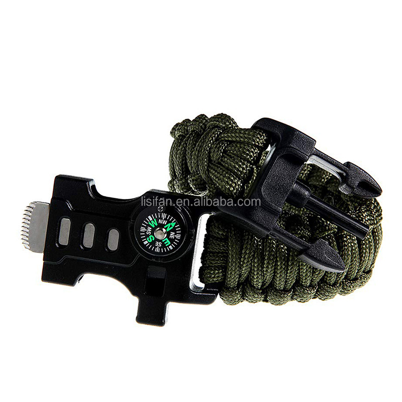 Outdoor SOS Emergency Tactical Emergency Gear Kit Survival Bracelet for Hiking Traveling