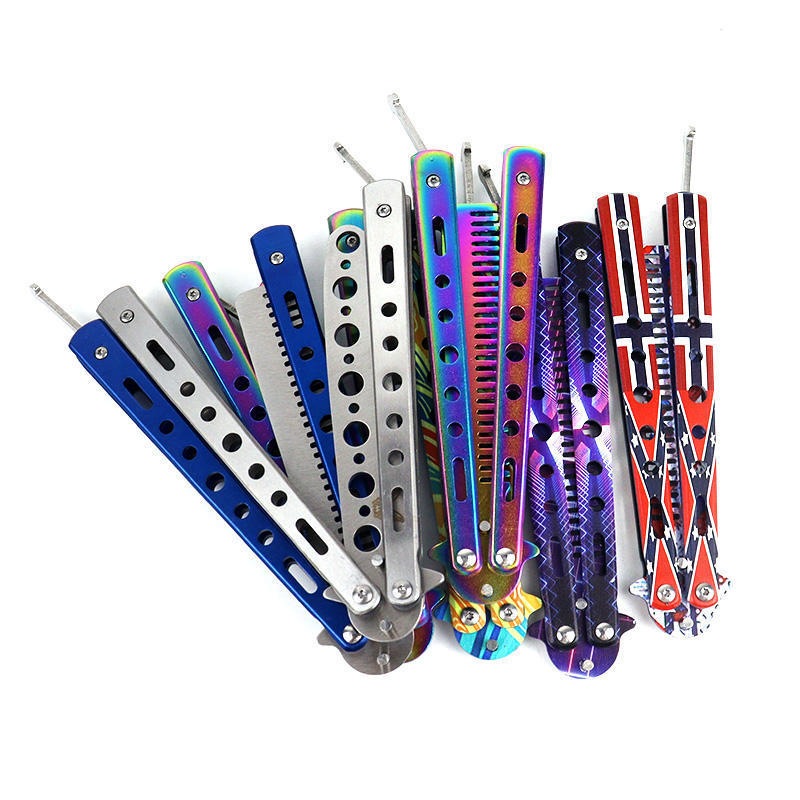 Wholesale Custom Private Brand Training Foldable Comb Stainless Steel Pocket Folding Butterfly Knife Comb