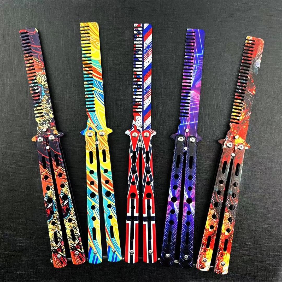 Wholesale Custom Private Brand Training Foldable Comb Stainless Steel Pocket Folding Butterfly Knife Comb