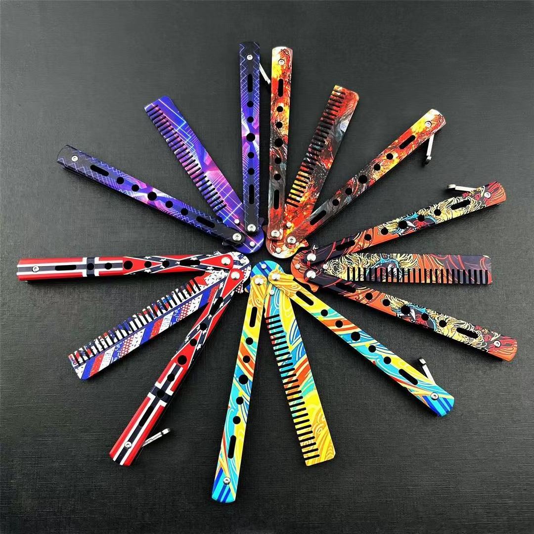 Wholesale Custom Private Brand Training Foldable Comb Stainless Steel Pocket Folding Butterfly Knife Comb