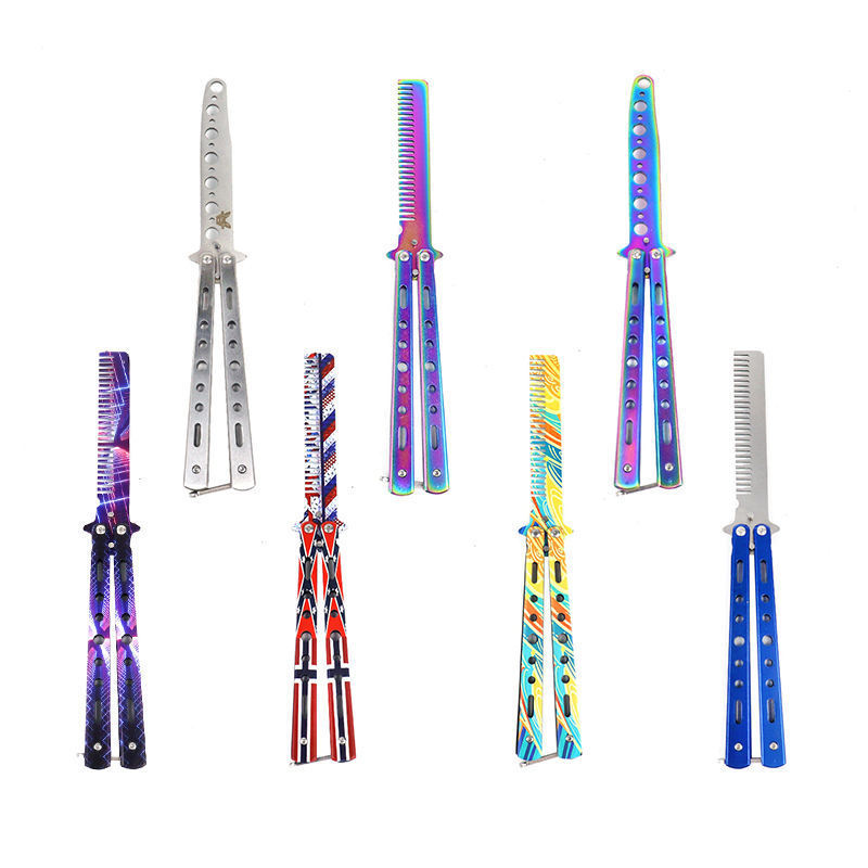 Wholesale Custom Private Brand Training Foldable Comb Stainless Steel Pocket Folding Butterfly Knife Comb