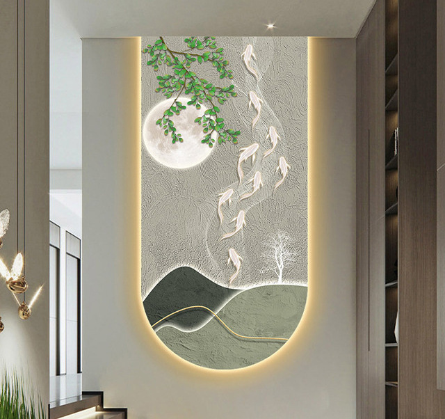 2024 Art Decoration Painting Exquisite Carved Crystal Porcelain Led Light Paintings And Wall Arts For Home Decor