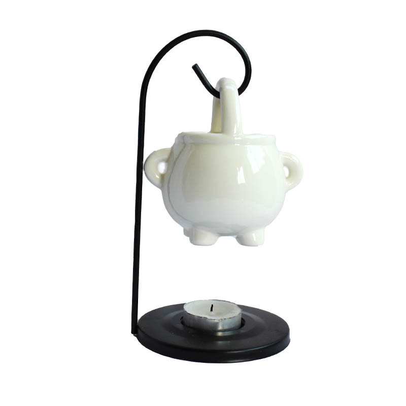 wholesale halloween ceramic wax melt burners aromatherapy essential oil burner home decor black hanging cauldron oil burner