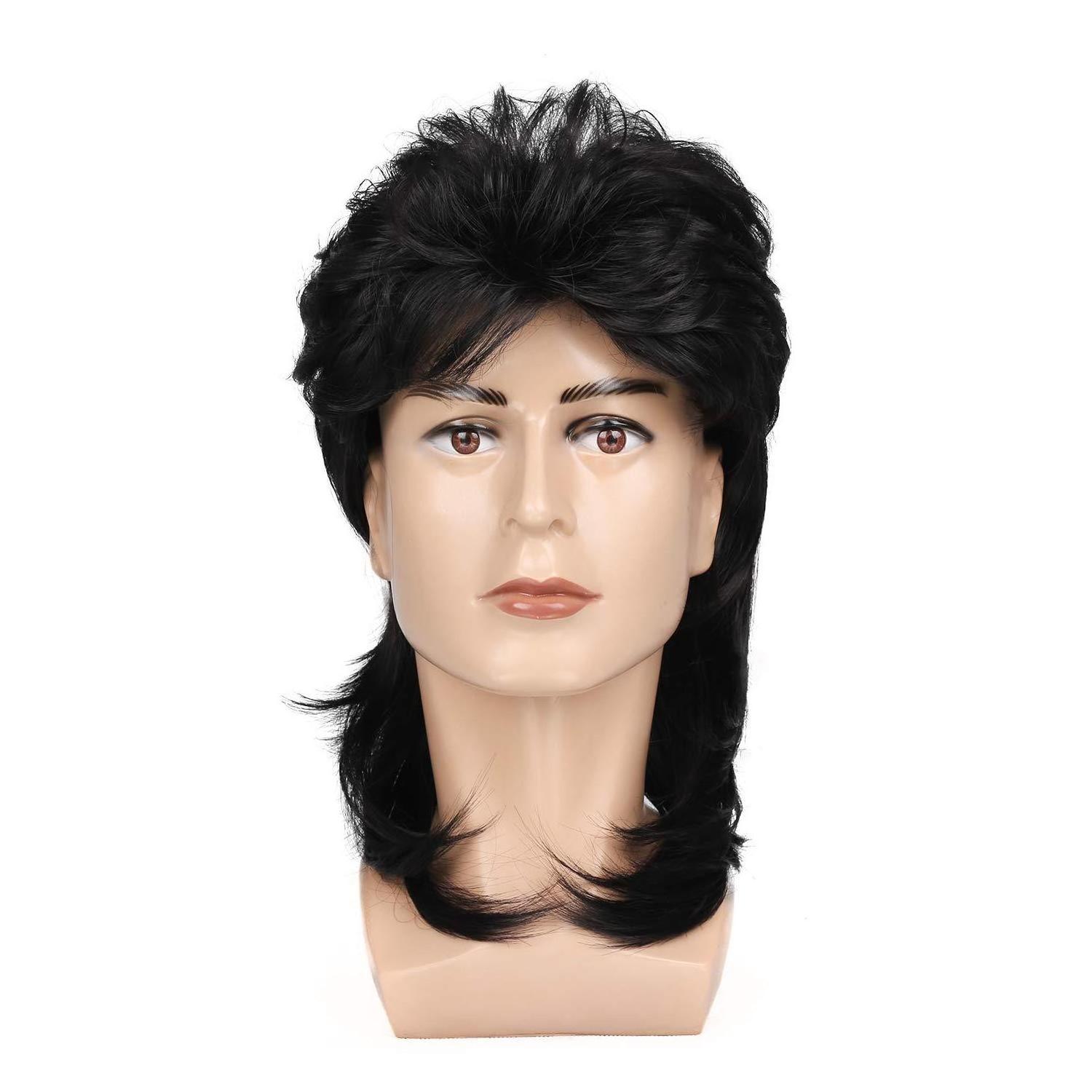 Kaneles Mullet Wigs Mens Adult Furry Rockstar Scottish Kaneles Mullet Fancy Wig Brown Black Silver Rock Synthetic Wig