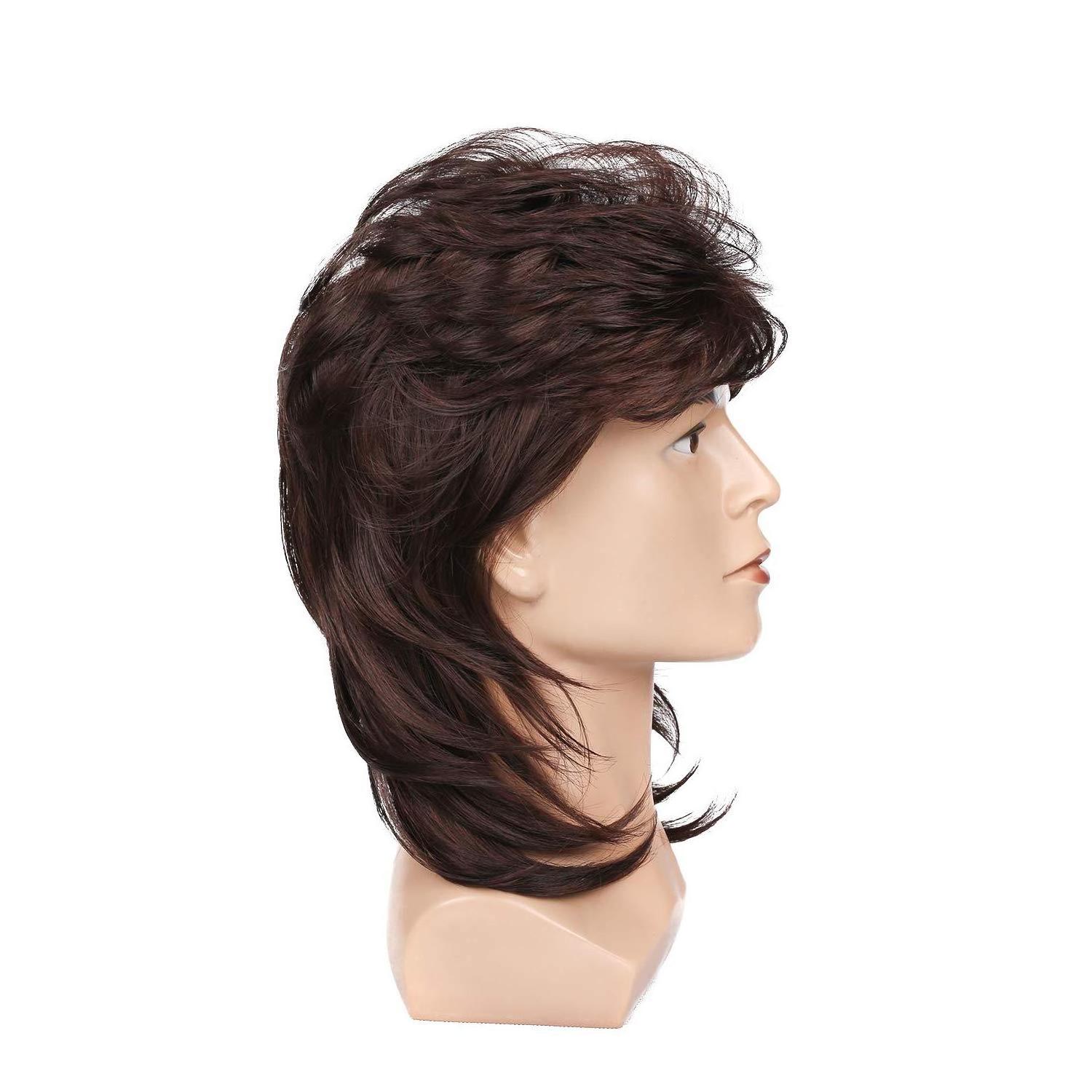 Kaneles Mullet Wigs Mens Adult Furry Rockstar Scottish Kaneles Mullet Fancy Wig Brown Black Silver Rock Synthetic Wig