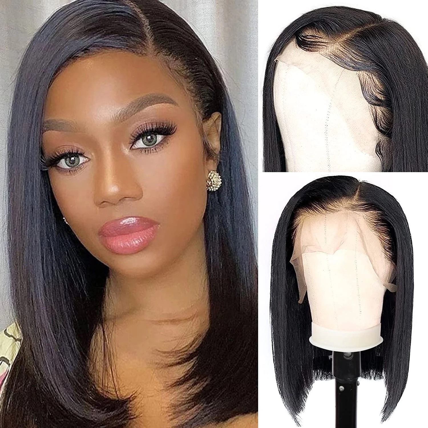 Glueless Straight Bob Wigs Brazilian Virgin Human Hair Bob Wigs with Baby Hair 13x4 Lace Front Human Hair wigs for Black Women