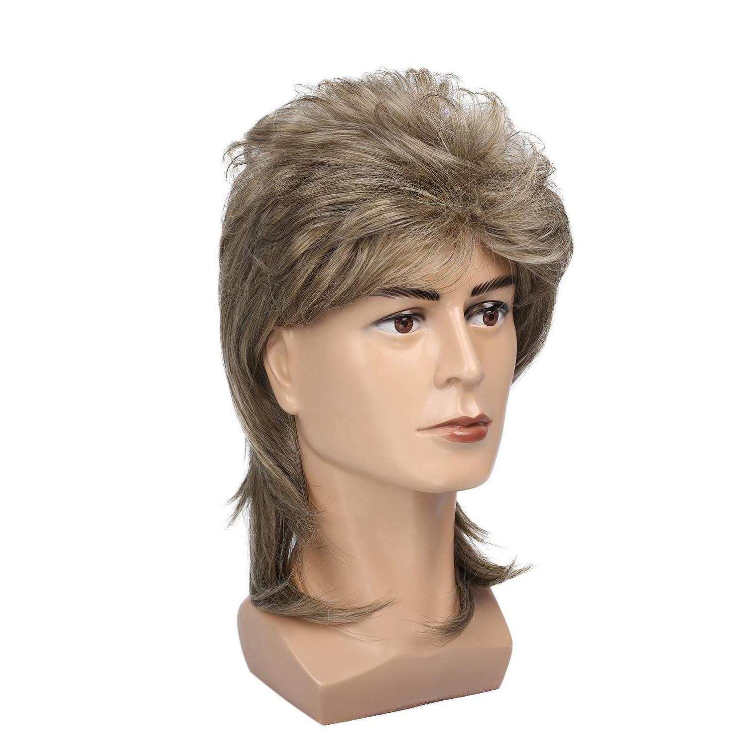 Kaneles Mullet Wigs Mens Adult Furry Rockstar Scottish Kaneles Mullet Fancy Wig Brown Black Silver Rock Synthetic Wig