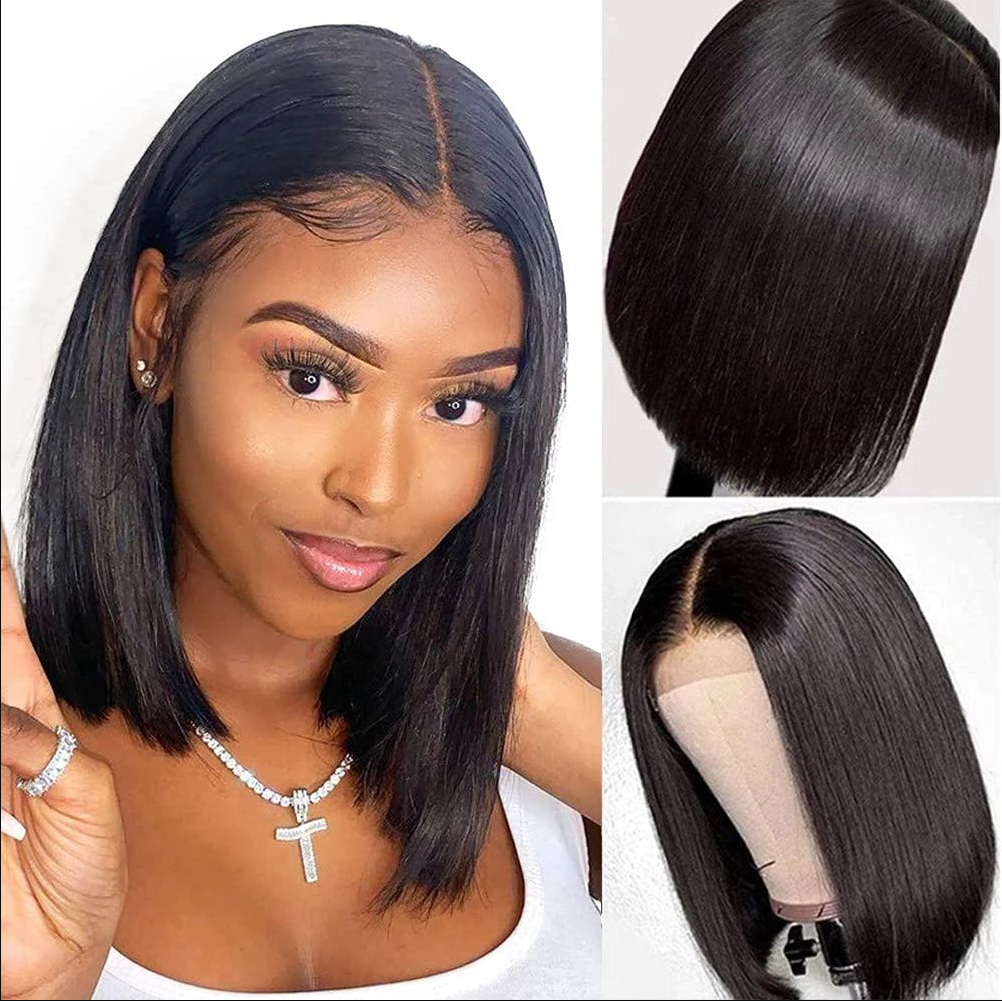 Glueless Straight Bob Wigs Brazilian Virgin Human Hair Bob Wigs with Baby Hair 13x4 Lace Front Human Hair wigs for Black Women