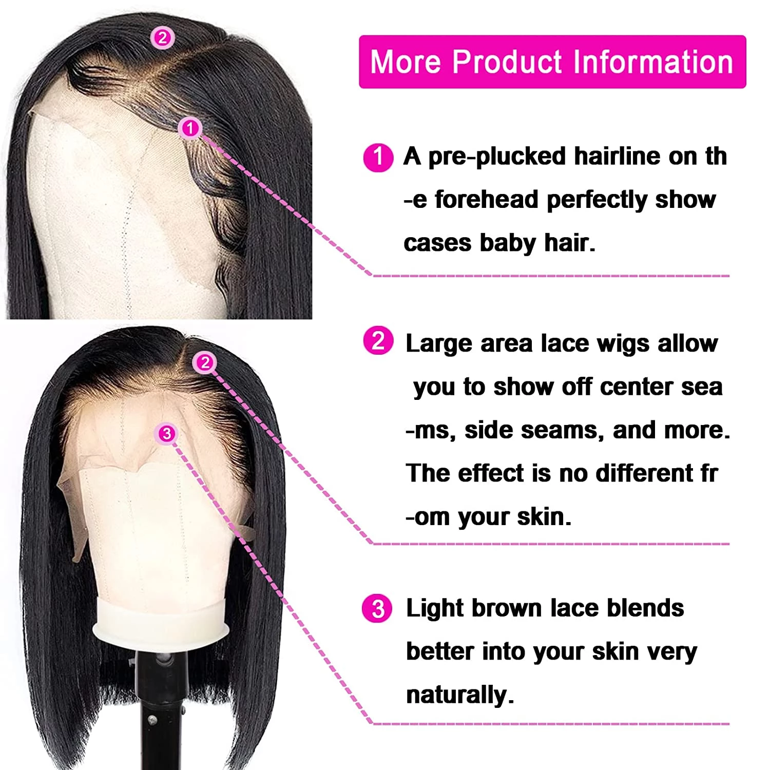 Glueless Straight Bob Wigs Brazilian Virgin Human Hair Bob Wigs with Baby Hair 13x4 Lace Front Human Hair wigs for Black Women