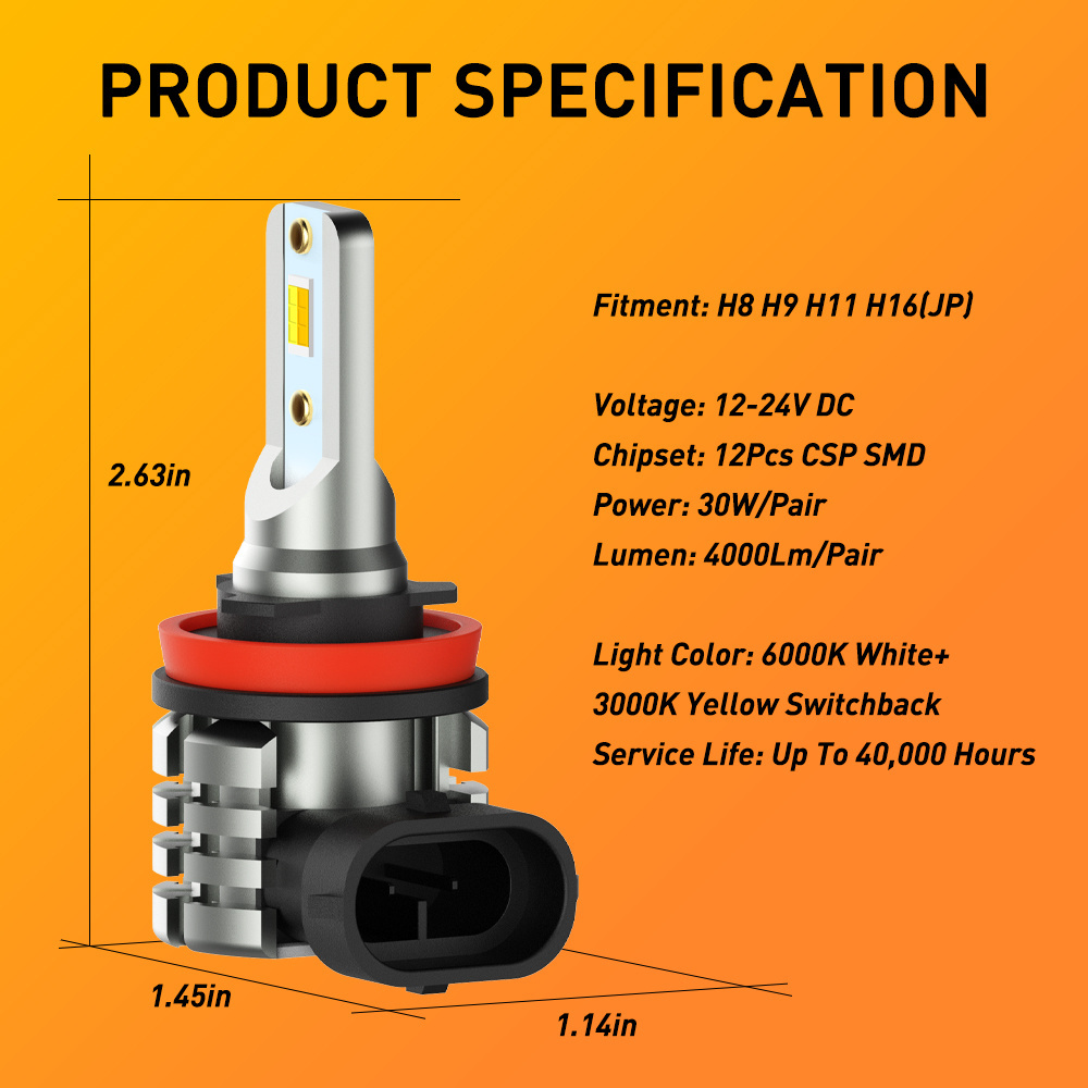 Easy Installation 24v Led Truck Fog Light Led Bulb 20watts 4000lm Customized H4 H7 H11 H27 880 881 Car Fog Led Lights Dual Color