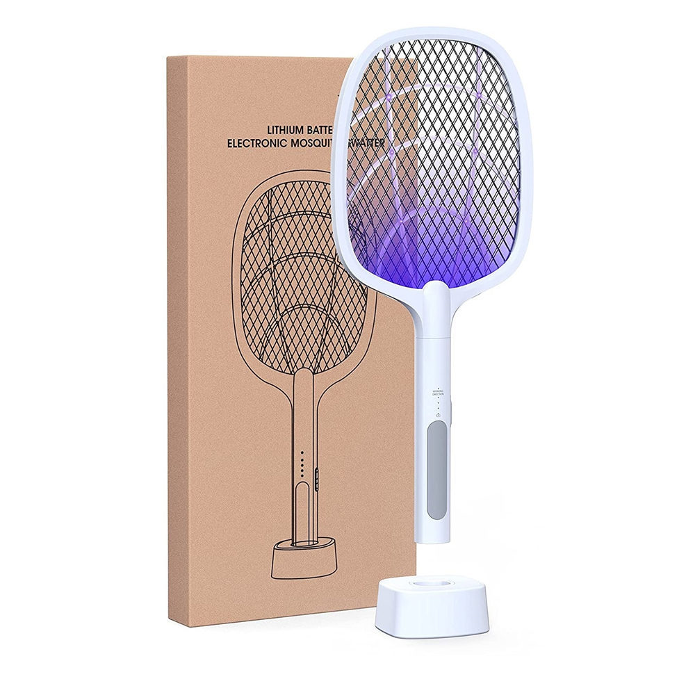 Fly Swatter Handheld Indoor Outdoor Electric Mosquito Swatter 2 in 1 Powerful 3000v Grid Rechargeable Bug Zapper Racket