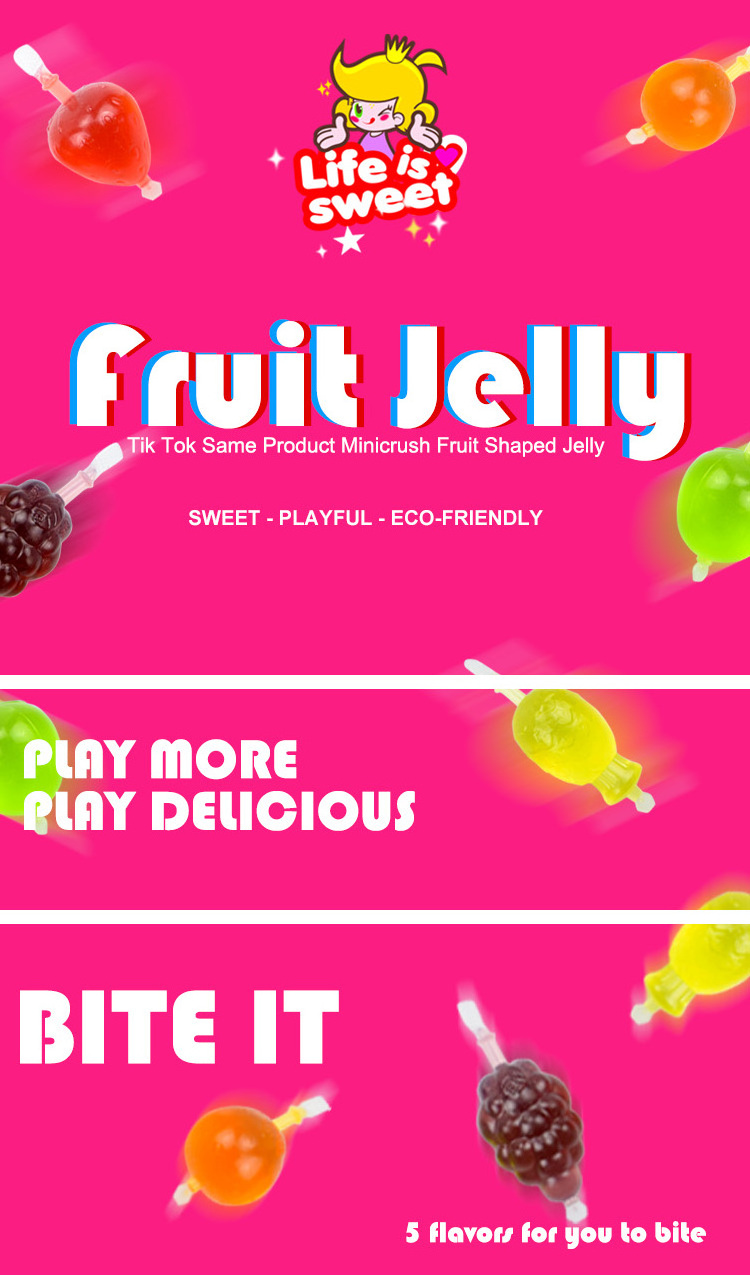 MINICRUSH jello snacks sweet jelli fruits juice candy fruit shape bulk pudding halal fruit jelly