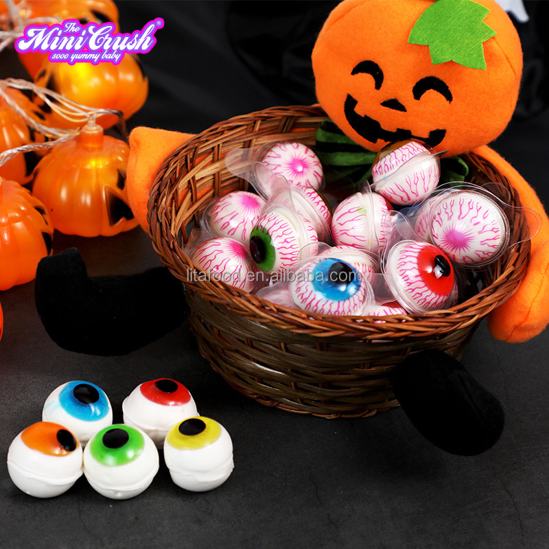 Custom3D popping juice gummy sweet Halloween soft eye ball gummy candy with other scary shape candies