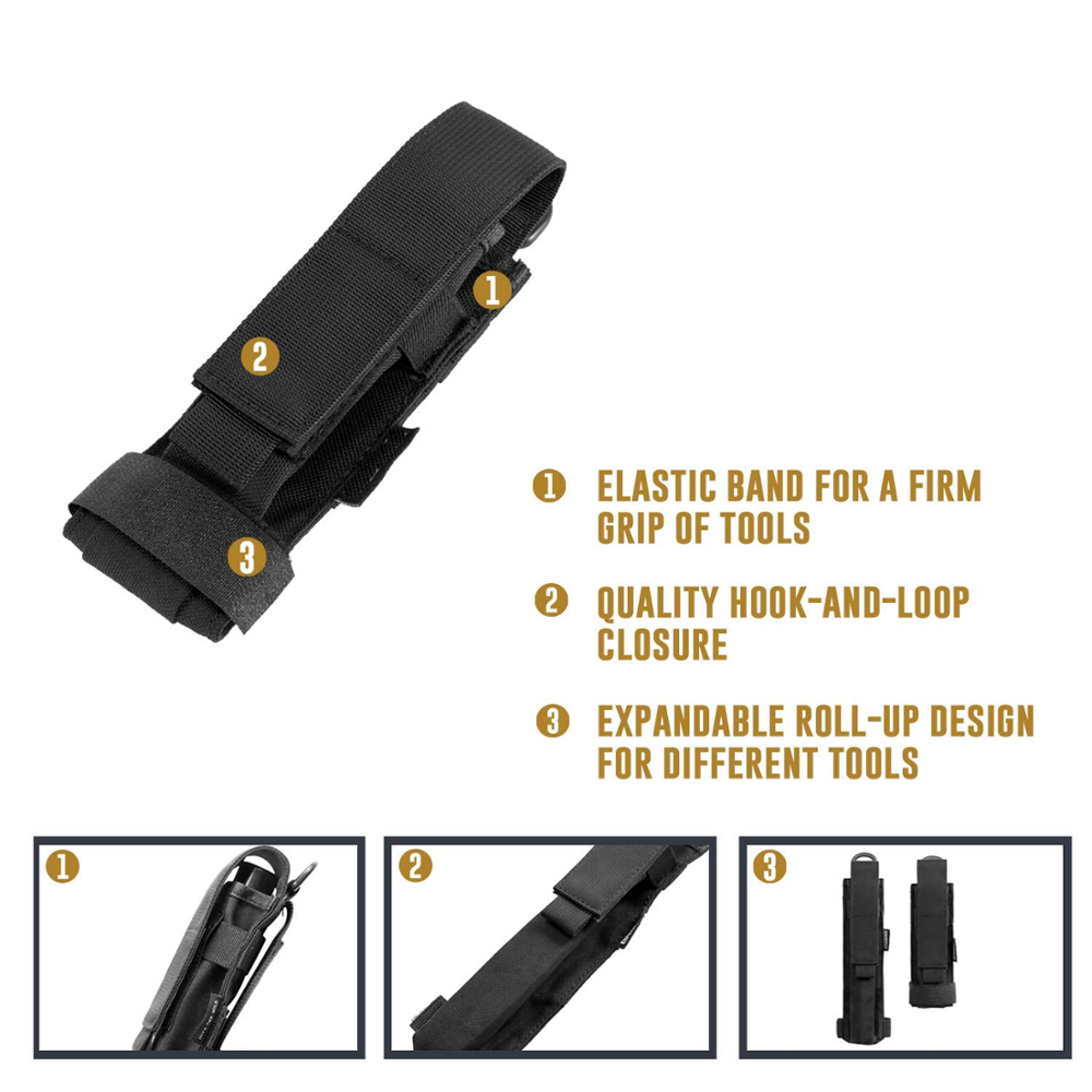 Tool Pouch Holster with Adjustable Capacity for Holding Flashlight Folding Knife Baton Hammer