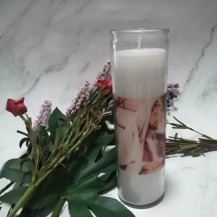 Holy Death Santa Muerte 7 Days Memorial Candle White Unscented Carton Easter Paraffin Wax Glass Candle Relighting Candle 7 Days