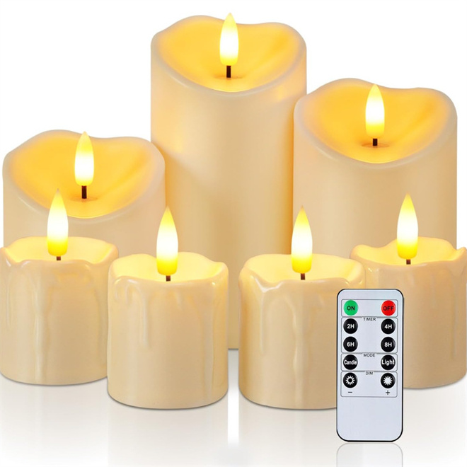 Flickering Flameless Led Candles Outdoor Waterproof Pillar Ivory Led Candles Light for Christmas Halloween Decor