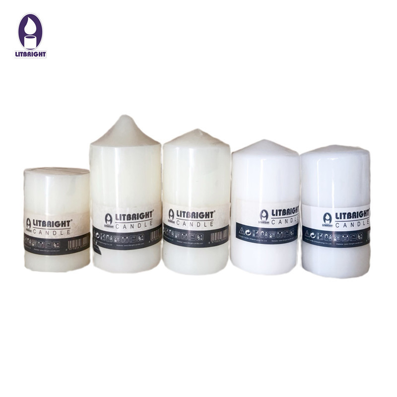 wholesale Decorative Cire Bougies soy paraffin wax Column pillar Candles Custom White in Bulk