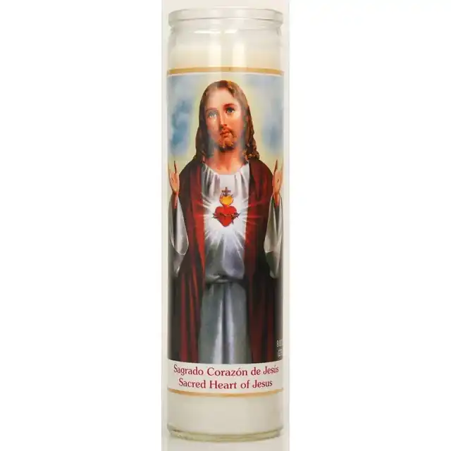 religious Holy Death Santa Muerte 7 Days Memorial Candle White Unscented Carton Easter Paraffin Wax Glass Candle