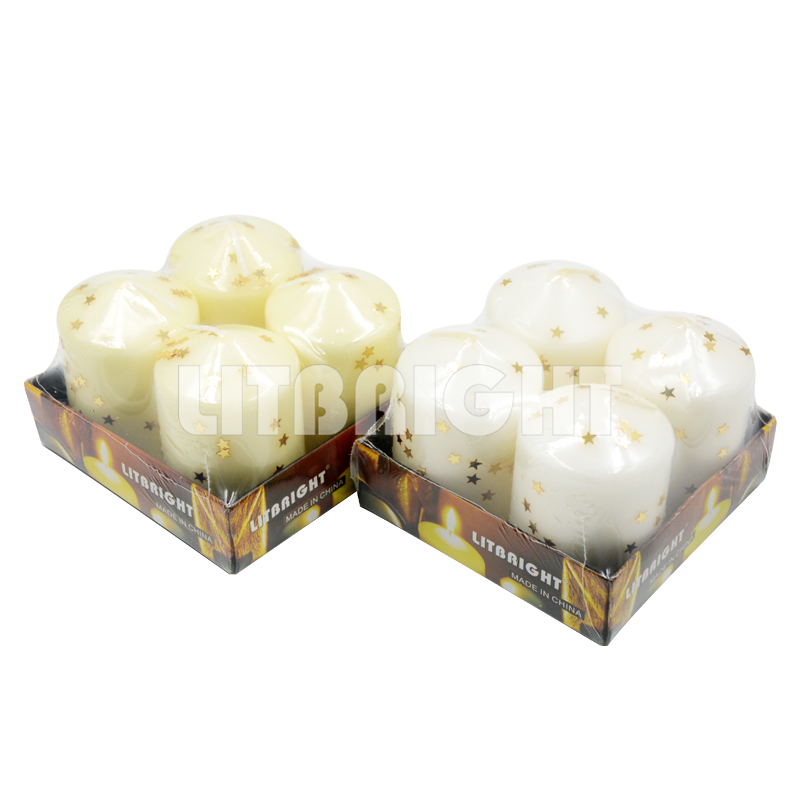 wholesale paraffin soy wax church Pillar Candles 3x4 custom Unscented Set Of 6 with shrink and box