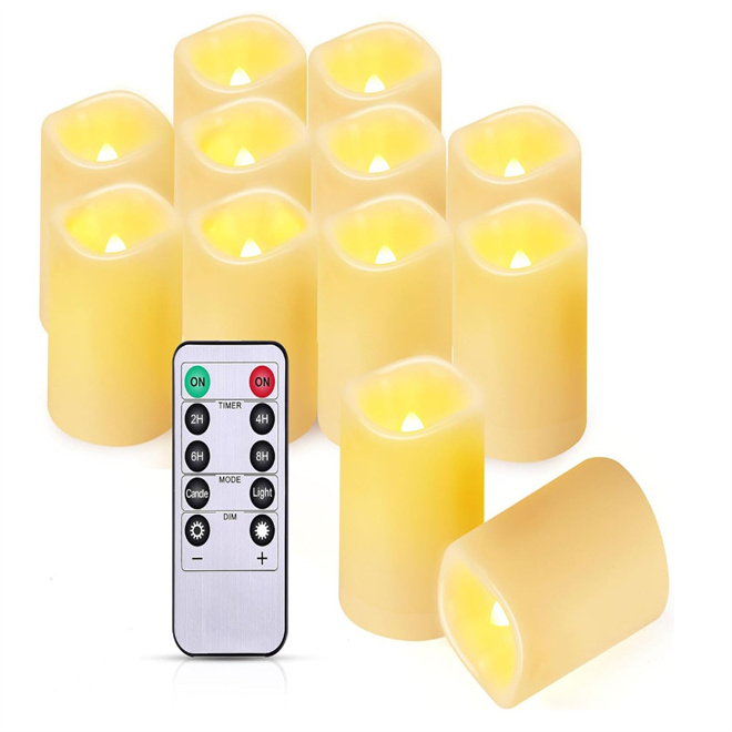 Flameless Votive Candles with Timer Remote Battery Operated Pillar Candles 6 Pack for Wedding