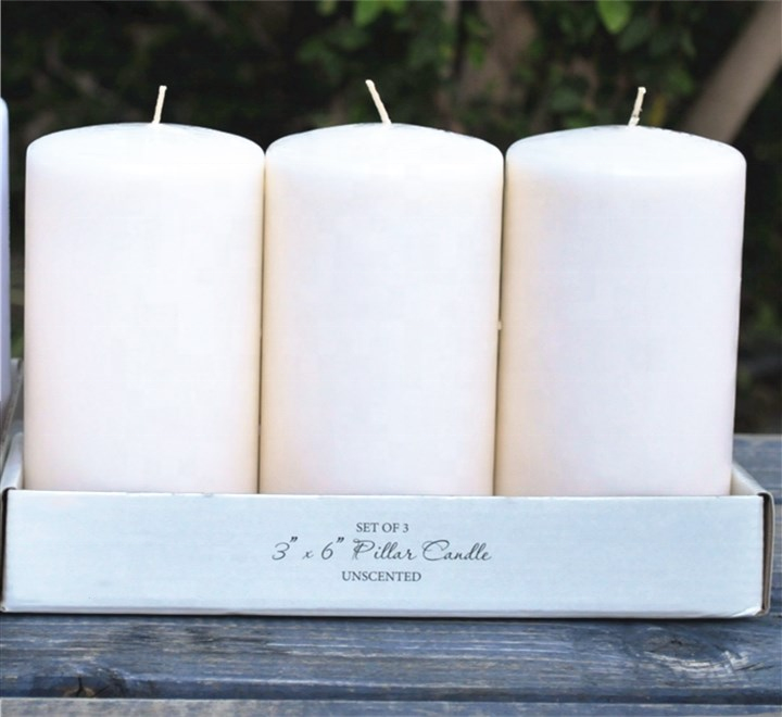 wholesale Decorative Cire Bougies soy paraffin wax Column pillar Candles Custom White in Bulk