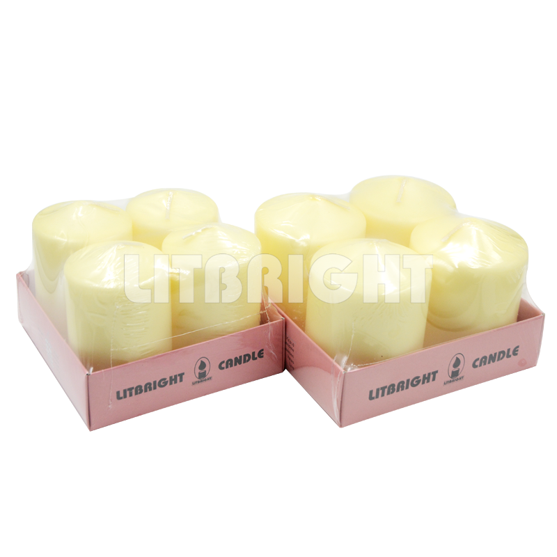 wholesale paraffin soy wax church Pillar Candles 3x4 custom Unscented Set Of 6 with shrink and box