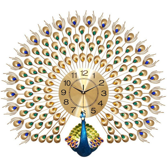 Elegant Peacock Watch Living Room Light Luxury Iron Art European Creative Wall Clock Fashion Silent Wall Watch No Punching Clock