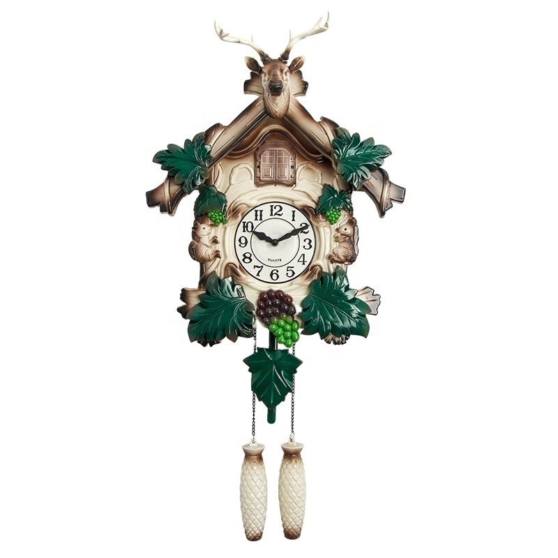 Traditional Hourly Cuckoo Singing Pendulum Wall Clock Retro Deer Dead Clock Luxury Decor Cuckoo Bird household Art Wall Clock