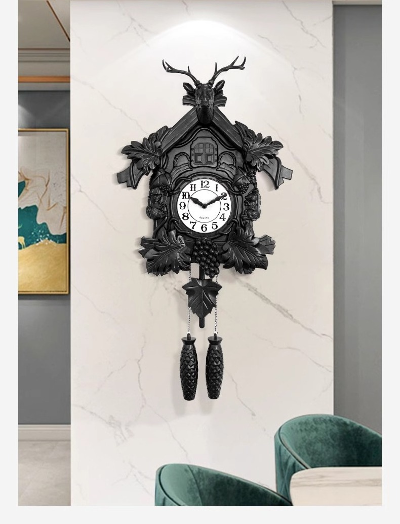 Traditional Hourly Cuckoo Singing Pendulum Wall Clock Retro Deer Dead Clock Luxury Decor Cuckoo Bird household Art Wall Clock