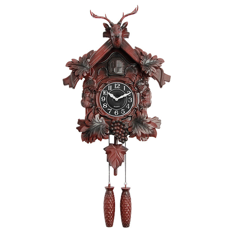 Traditional Hourly Cuckoo Singing Pendulum Wall Clock Retro Deer Dead Clock Luxury Decor Cuckoo Bird household Art Wall Clock