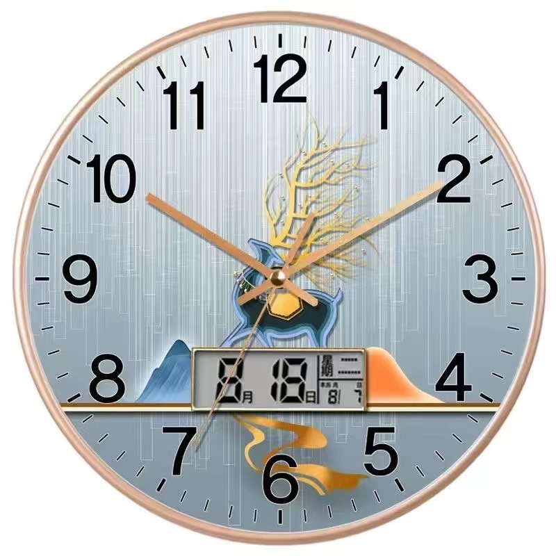 14 INCH Dia 34cm Silent Decoration Wall Clock Modern Living Room Calendar Creative Home Light Luxury Ginkgo Leaf Date Wall Clock