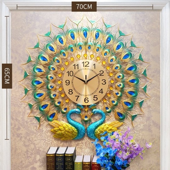 Elegant Peacock Watch Living Room Light Luxury Iron Art European Creative Wall Clock Fashion Silent Wall Watch No Punching Clock