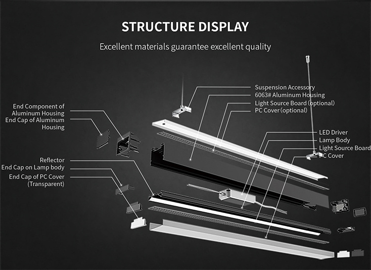 Seamless connection led linear light 0-10v DALI Dimmable 3000k 4000k 5000k 6000k selectable linear led light black white