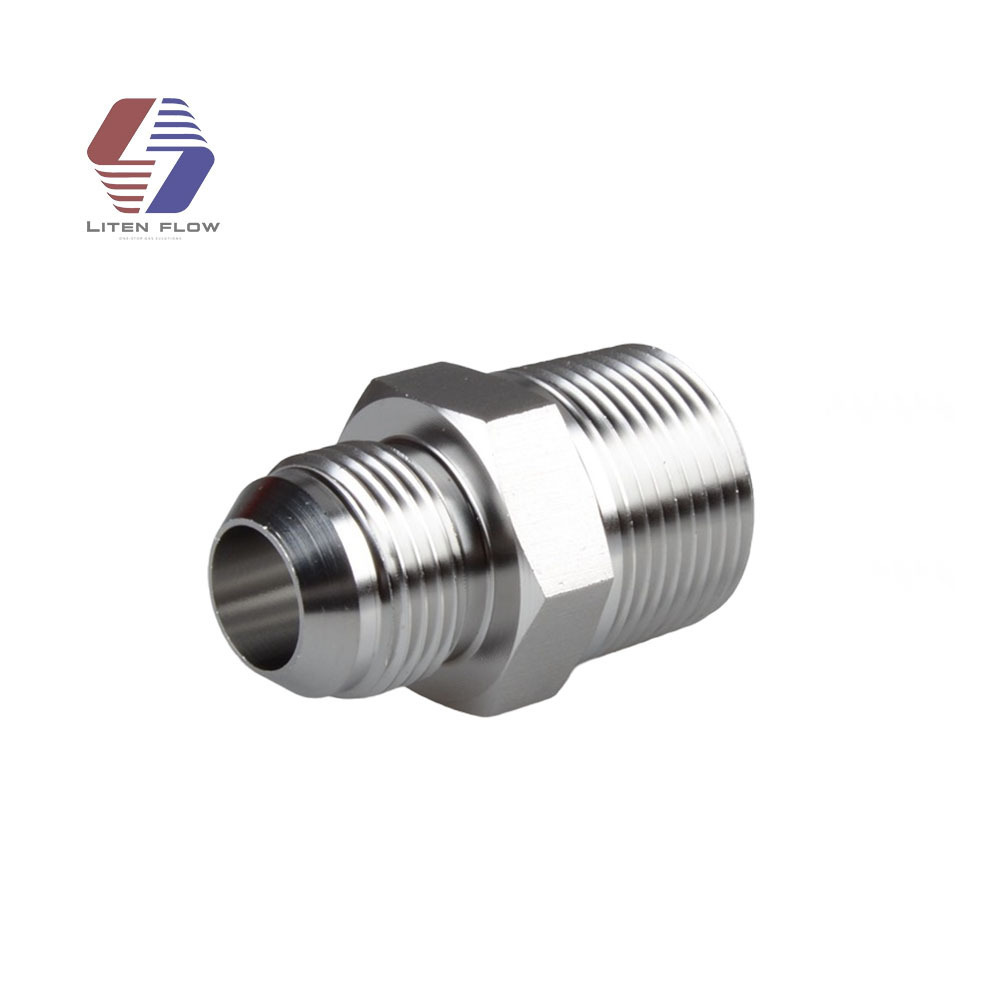 Hydraulic Hose Adapter 1/8 in x 1/4 in Fitting Size, Male x Male, NPT x JIC Rigid Straight 316 Stainless Steel